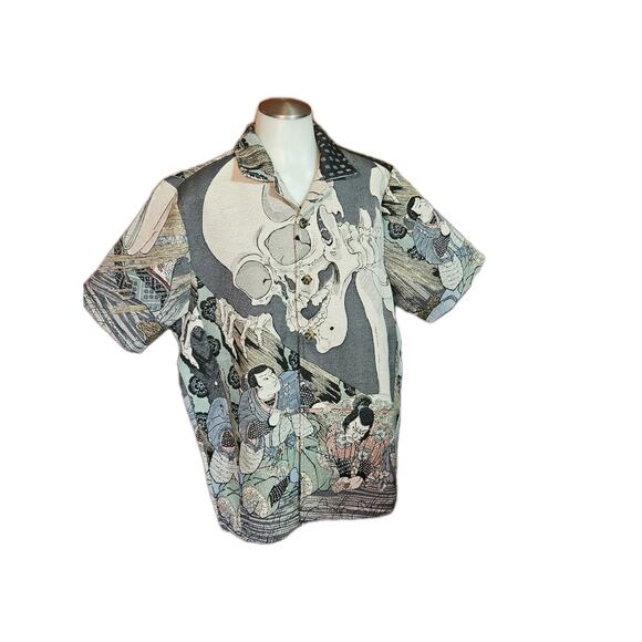 Rebel Vengeance LARGE All Over Print Japanese Samurai Skull Short Sleeve Jacket - Picture 2 of 14